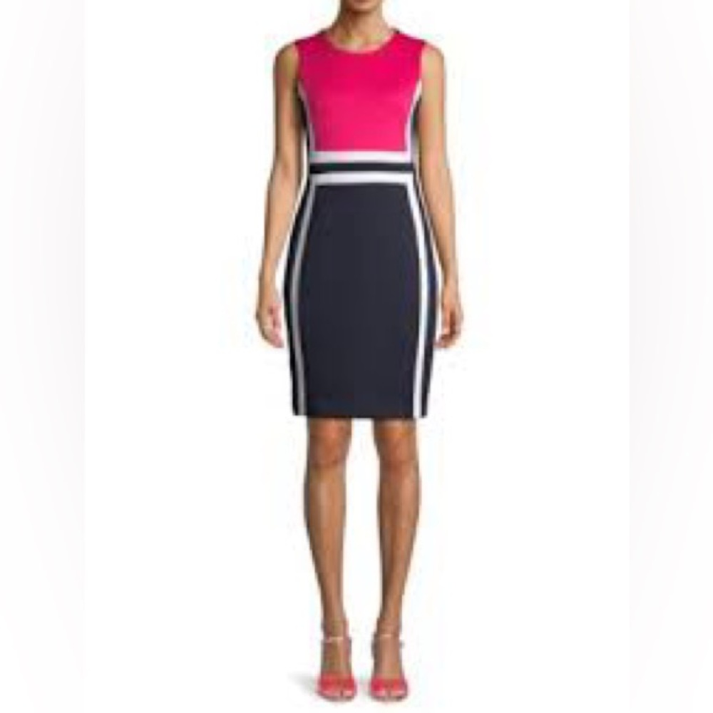 Calvin Klein Pink and Black Sleeveless Midi Dress. Size 12.